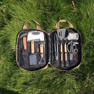 户外厨具便携野炊炊具野营自驾游不锈钢刀具十件套餐具套装