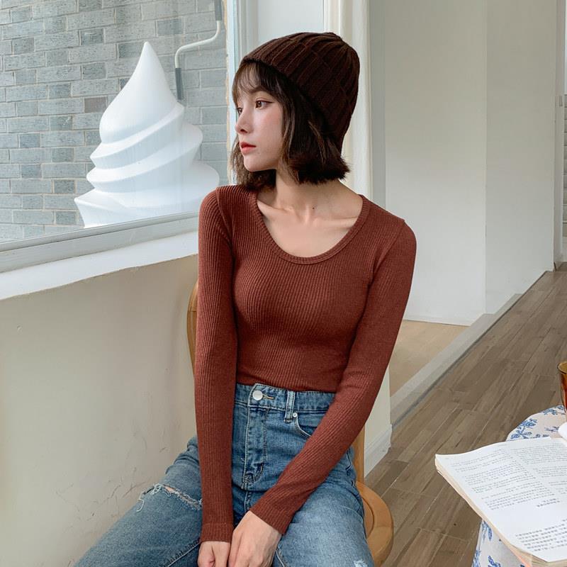 柔棉条纹打底衫高弹力自发热发热衣女加绒紧身秋冬长袖上衣单件