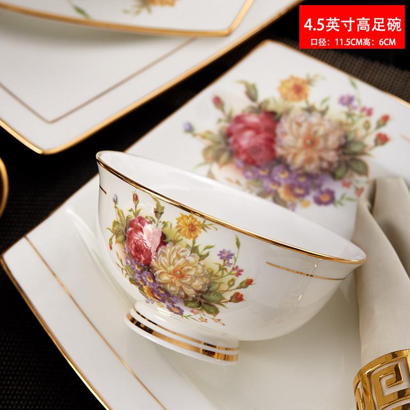 新款陶瓷米饭碗景德镇高档餐具碗盘碟金边防烫高脚碗骨瓷家用送礼