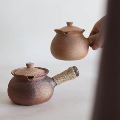 云南手工粗陶侧把烤茶罐烤奶土陶煮茶壶煮茶器公道杯泡茶壶300cc