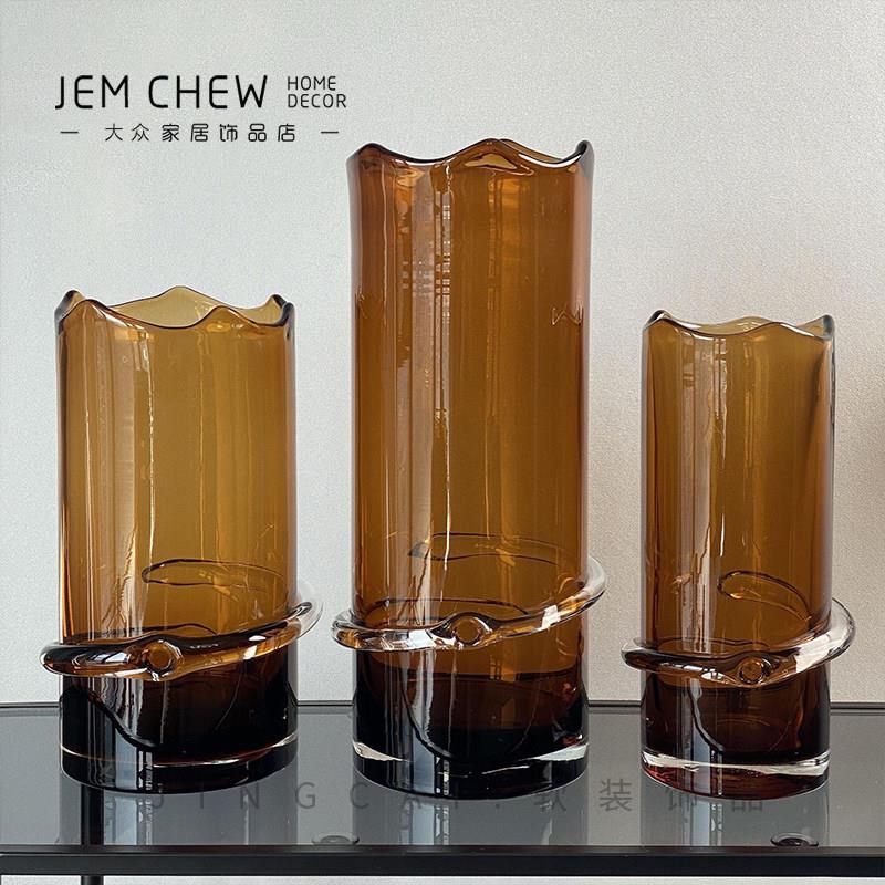 现代轻奢加厚款琉璃手工直筒玻璃花瓶售楼处客厅吊钟植物花器摆件