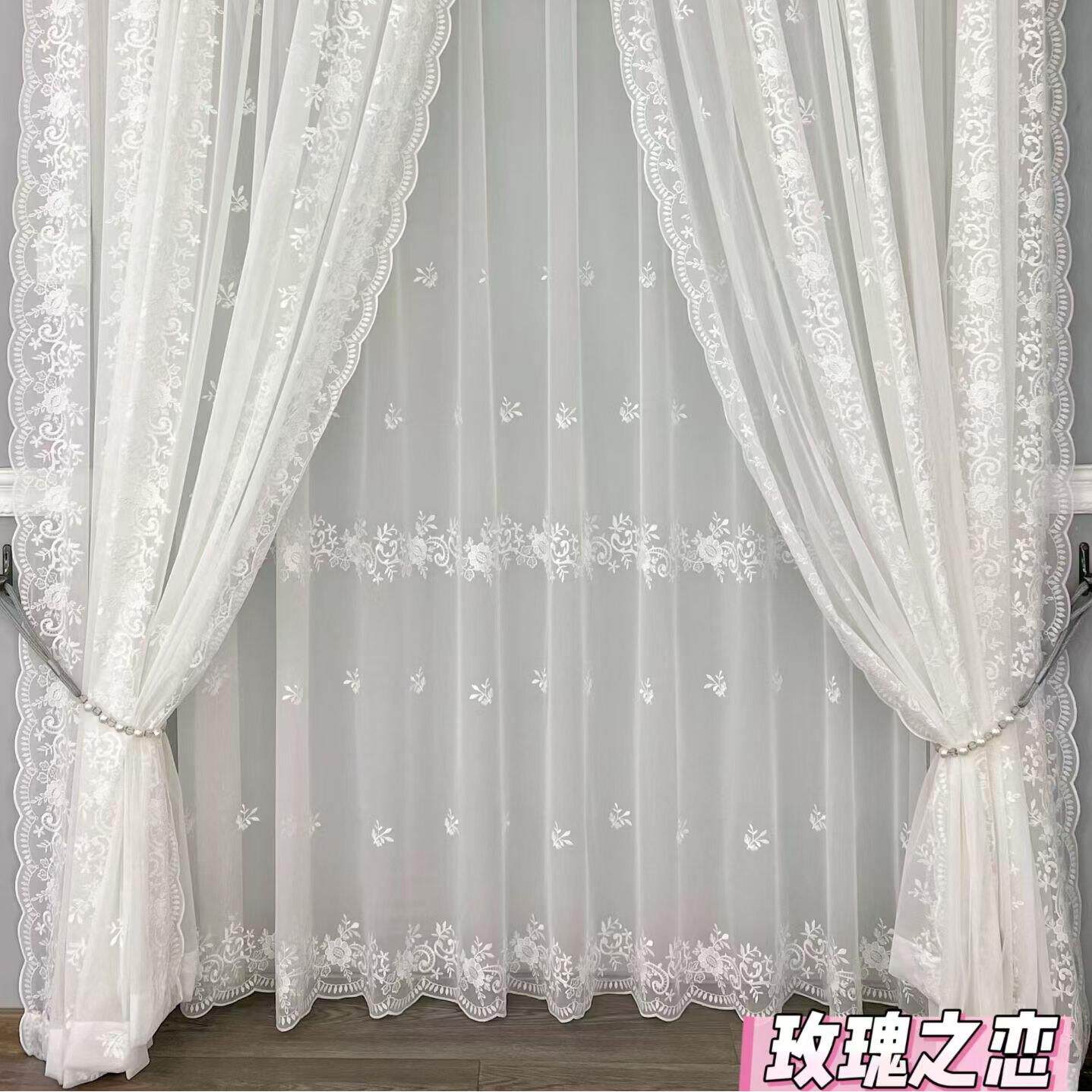 新款白色绣花纱帘窗帘透光不透人客厅卧室阳台飘窗窗帘隔断帘定制