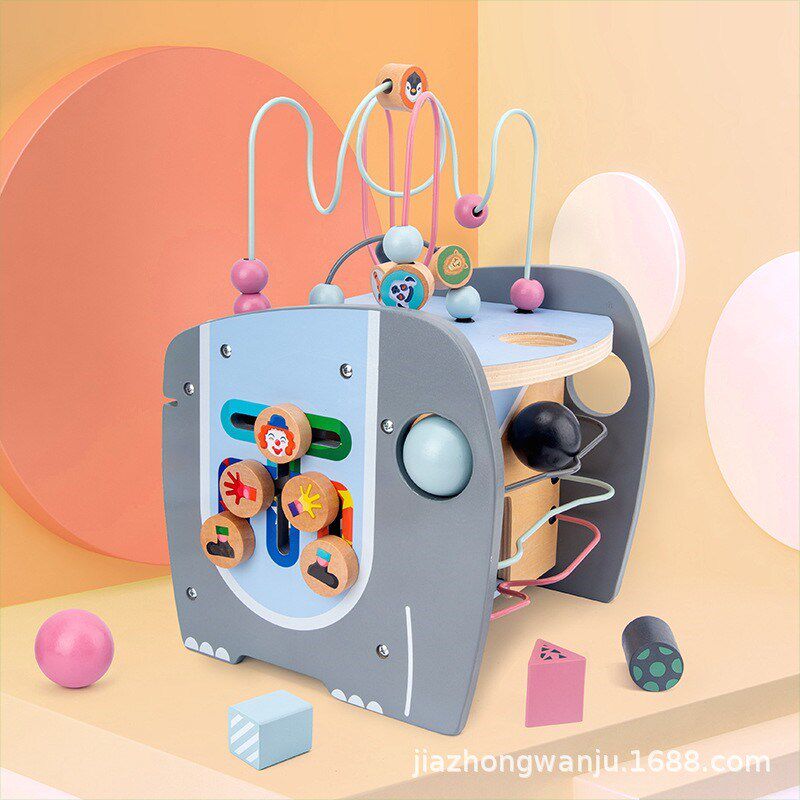 婴幼儿童绕珠串珠多功能四面体形状配对迷宫找位敲球木制木质玩具