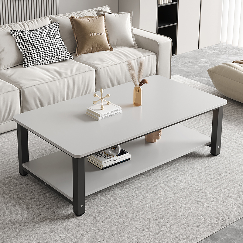 实木生态板钢架茶几客厅家用简约创意长方形办公室简易圆角茶几桌