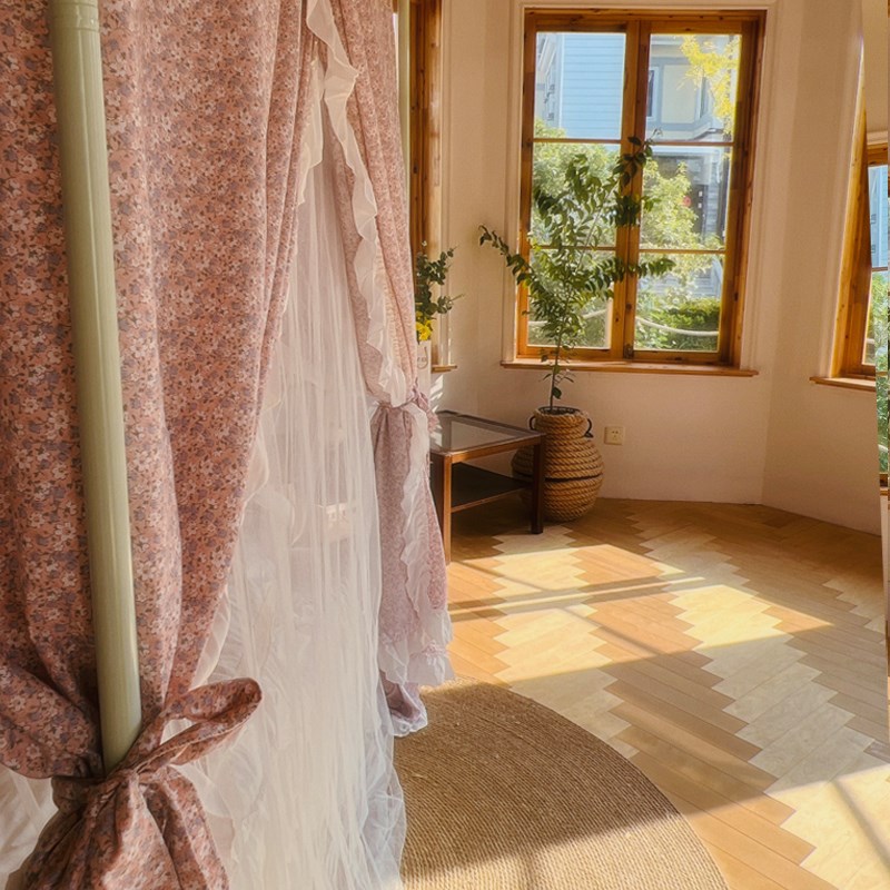 宫廷家用卧室宿舍层蚊帐床帘一体式床幔防尘顶遮光花边布帘挡风