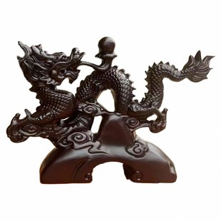 花梨木雕龙摆件实木质双龙戏珠摆设家居玄关办公室装 饰工艺品送礼