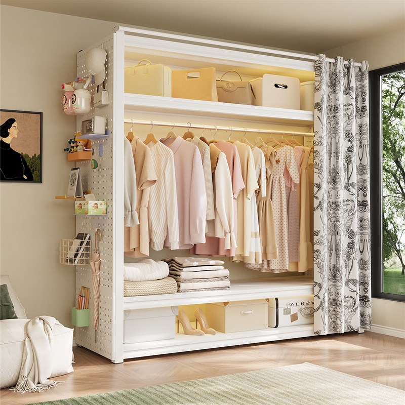 货架衣柜卧室家用洞洞板金属框架钢制简易组装租房省空间小户型橱