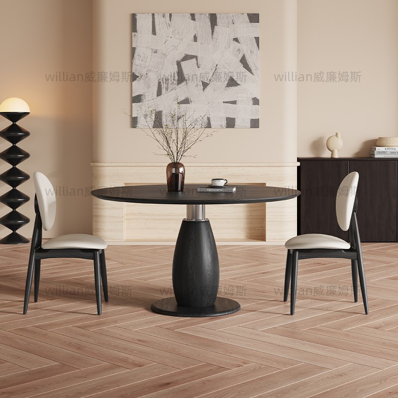 中古风实木面圆桌法式复古小户型家用餐桌椅意式极简洽谈桌椅