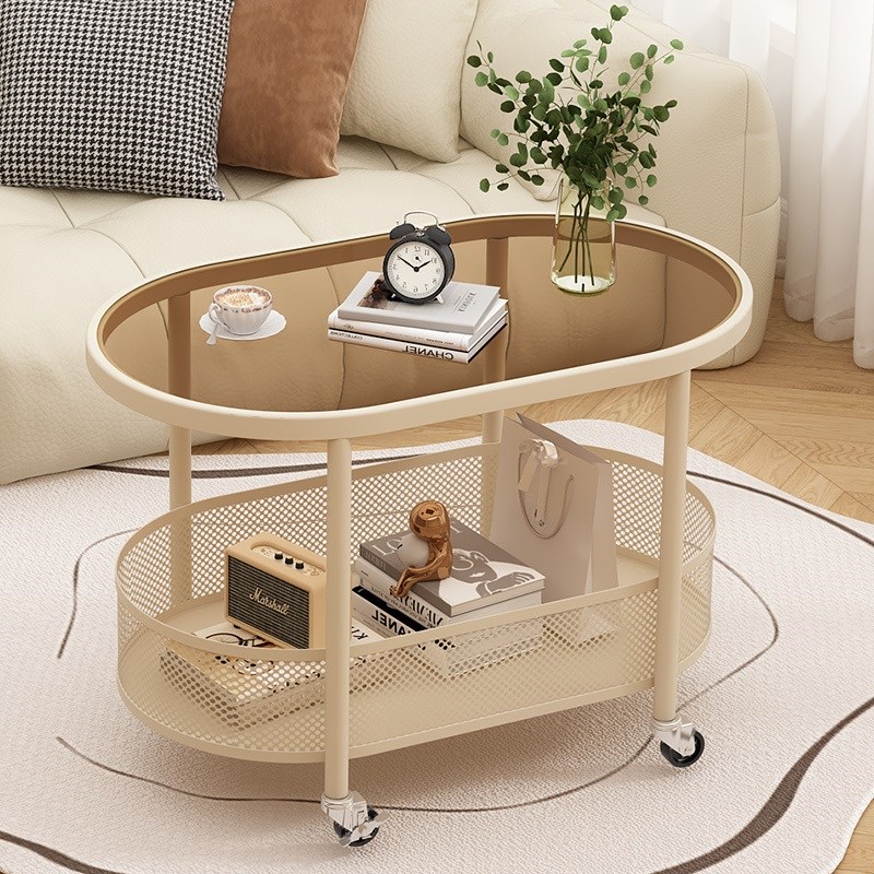 可移动沙发边几钢化防爆玻璃茶几小桌子床头侧边边柜小户型小推车