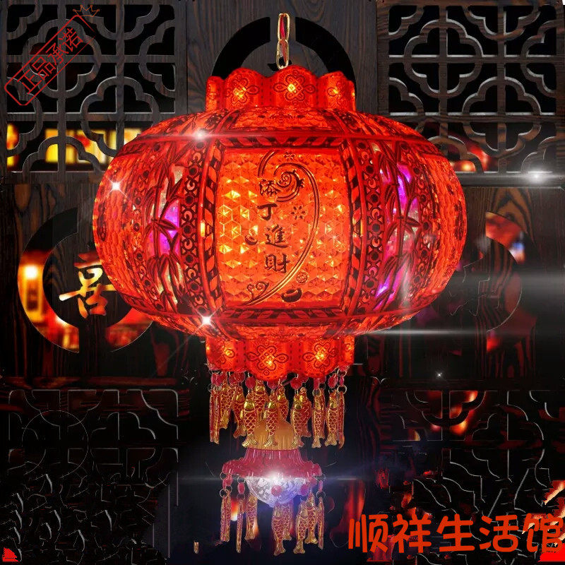 新款旋转LED水晶灯笼春节节节高红灯笼上梁乔迁结婚过道喜庆灯