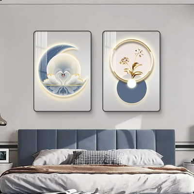 现代简约卧室床头装饰画房间温馨天鹅浪漫婚房主卧壁画客厅组合画