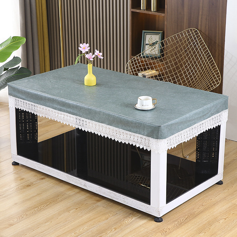 PU皮烤火罩长方形电炉罩防尘茶几桌布防水电炉罩取暖器烤火架罩套