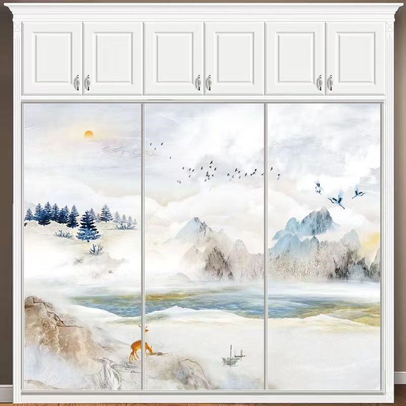 定制衣柜推拉门钢化玻璃衣橱简约滑动壁柜高光实木彩绘雕刻移门卧