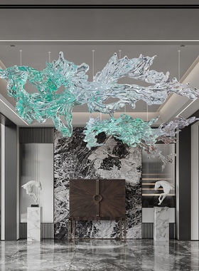 现代简约透明树脂雕塑水浪花酒店大堂空中吊顶挂壁摆件装饰艺术品