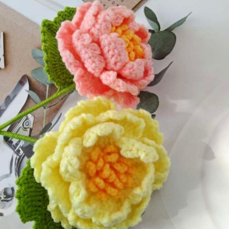 毛线编织花束成品牡丹花手工制作DIY仿真毛线花室内摆放创意礼品