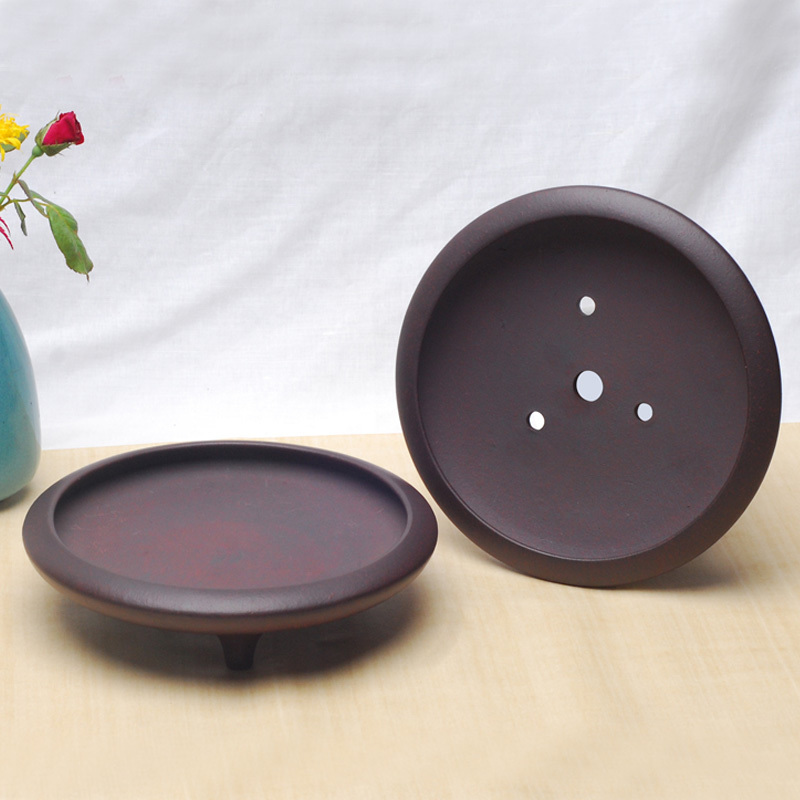 宜兴正/品紫砂小花盆微型盆古铜泥三足盆菖蒲盆精品盆景盆特/价