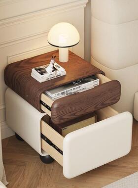 中古奢油风柜创意新款实木床头简约奶现代床边柜轻感UNL储物柜子