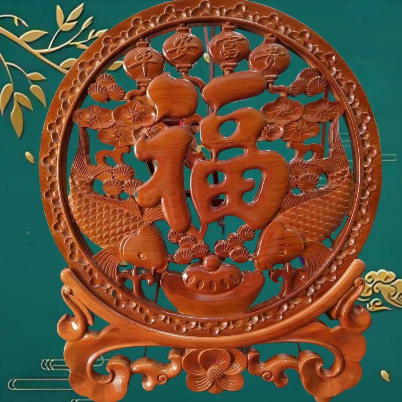 桃福字02件挂件家居玄装饰福挂件关入户门桃木福盘摆精木美套装盒