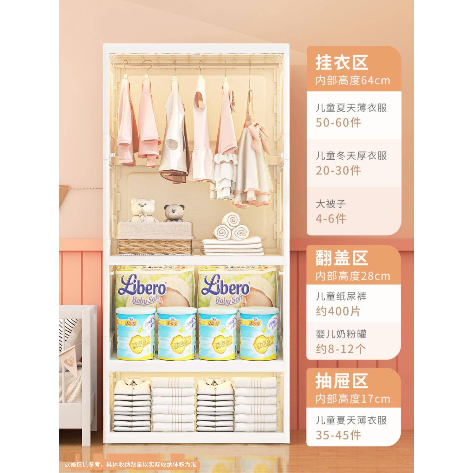 童柜卧室免安装折叠衣卡通收纳柜双开门无品牌/宝宝衣衣柜挂衣儿