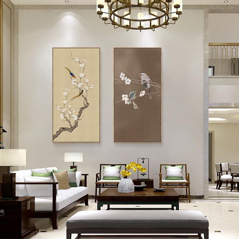 草木芳菲玄关壁画竖版别墅户过道楼挂画入走尽廊头茶巨HOB幅画