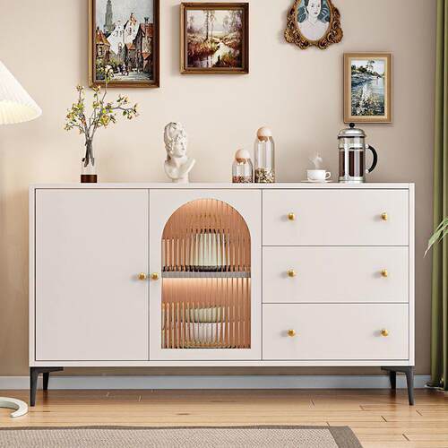 法式代餐边一柜体靠墙简约现客厅厨无品牌/房子柜储物柜奶油色家用茶水柜