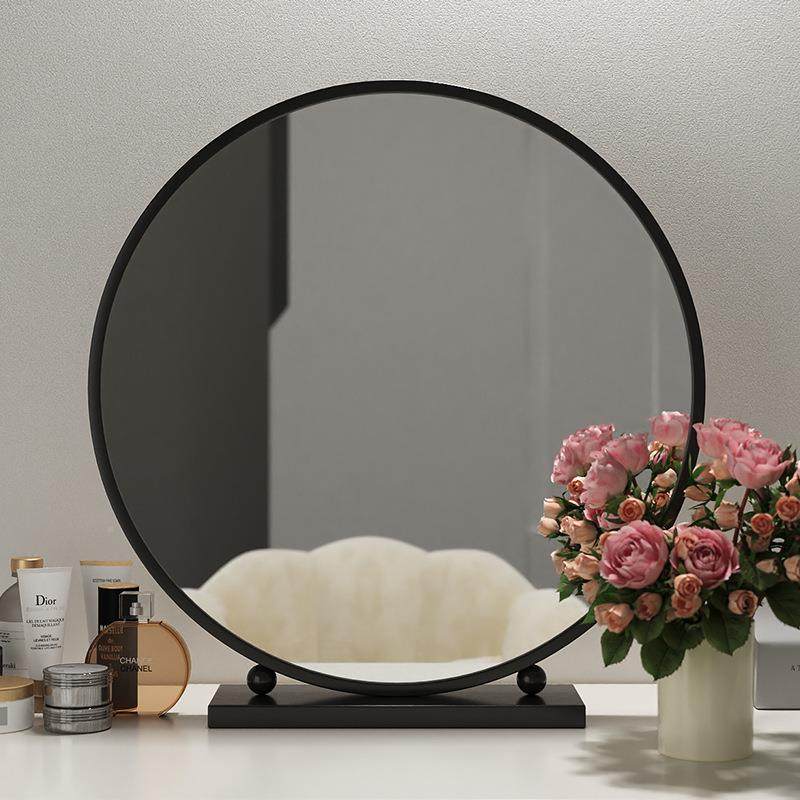 轻奢化妆UYK镜镜圆智能梳妆镜卧形室简台式桌面约铁艺梳妆台大子