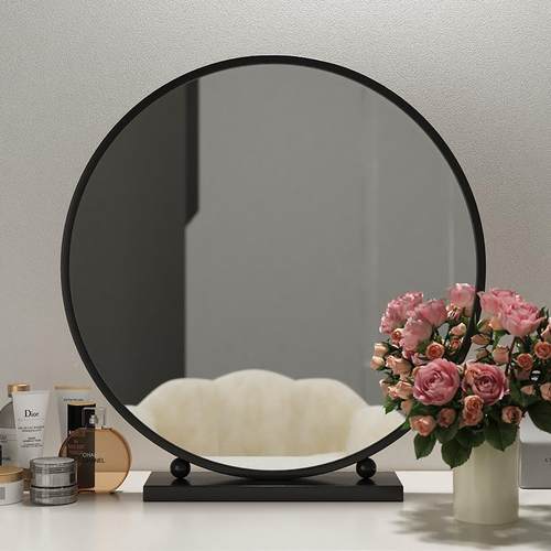 轻奢化妆UYK镜镜圆智能梳妆镜卧形室简台式桌面约铁艺梳妆台大子