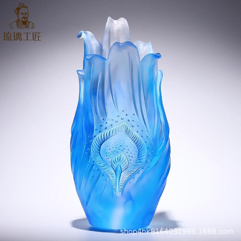 琉璃工艺品花LLGJC309瓶孔雀视羽毛电柜酒玄关客厅装饰品摆设件柜
