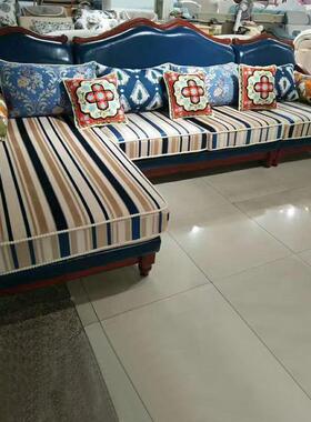 美式乡村沙发布7沙型发组合皮全1838#实木欧式转角小户简约字型客