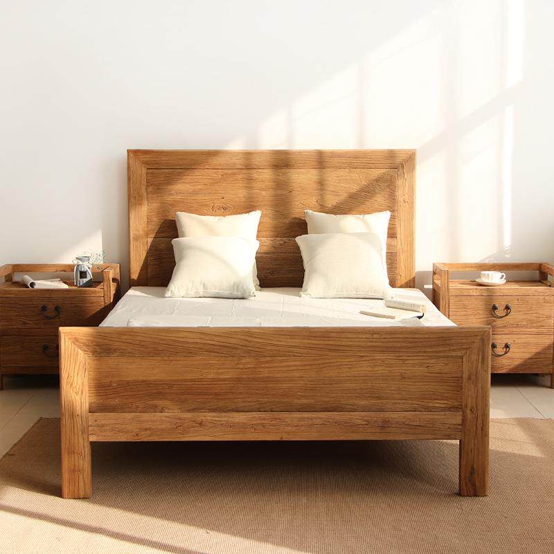 老6635榆木床全实木式民宿复古中木实木床用家简约卧室家具主卧榆