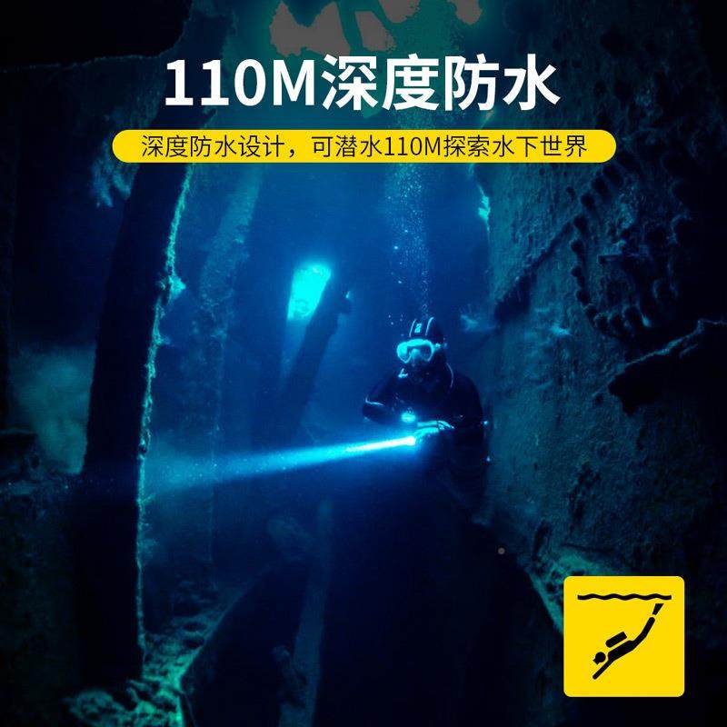 新款水大功率HP70.2高电亮潜手电筒量XVQQ显示110米深度潜水手电