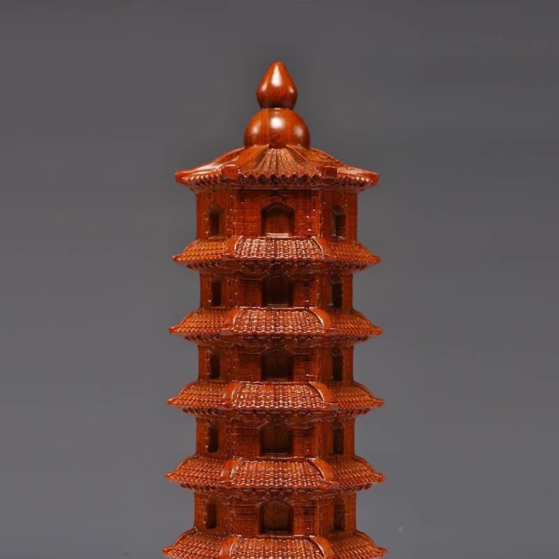 学花梨实木质昌塔摆件九层雕刻9玄关办公装饰送老tq-1103文师生工