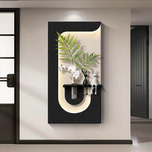 砂岩双层水灯简约培植入户门玄关装饰画走廊过道挂画带光绿HT-202