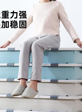 加厚收纳箱特大EXD扁平塑储料物号箱衣服有盖整理箱带底滑轮床收