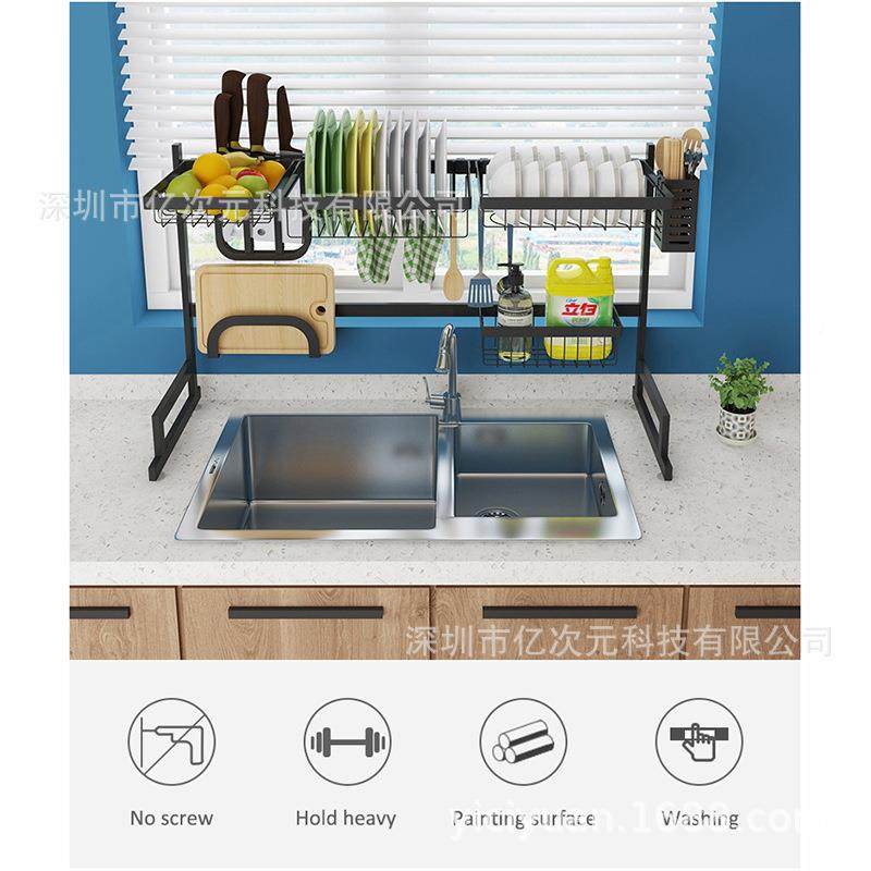 加厚86-108606505cm版可调不锈滤水架厨房碗筷置物架钢免打节孔安