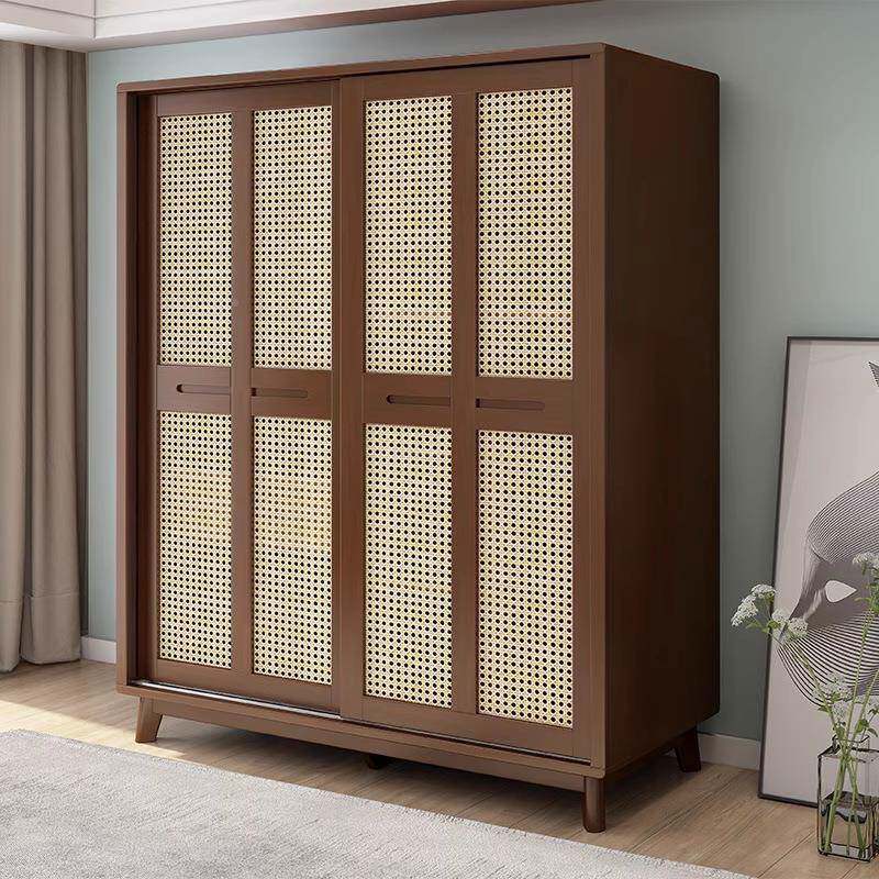 衣柜用卧室推拉门实木衣移橱原木小型门收纳XHM柜实户木家柜门藤