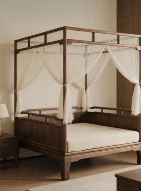 46033新式实木床双人床子床明式四柱床民酒宿店主卧宋式仿古架中