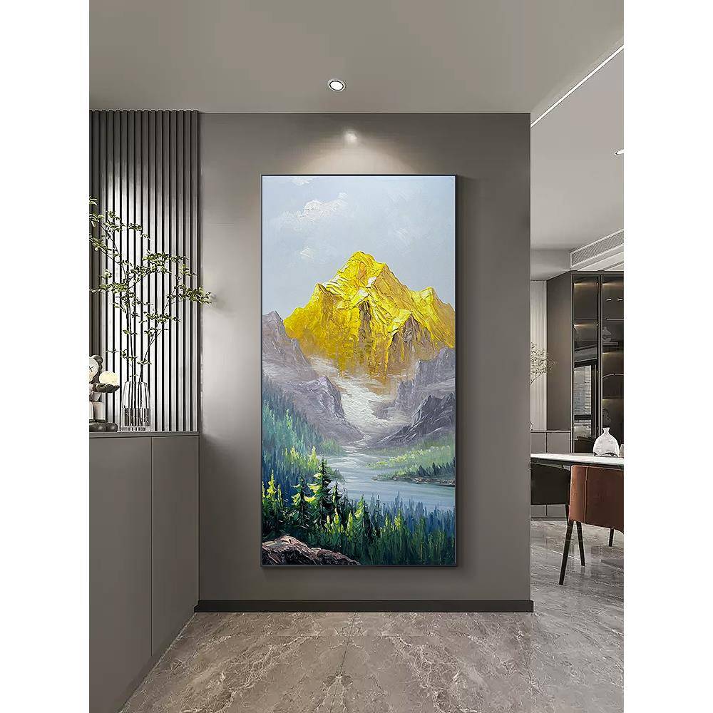 纯手绘油画入画户玄关装饰画中新式竖挂画立JGM1641体山版水金山