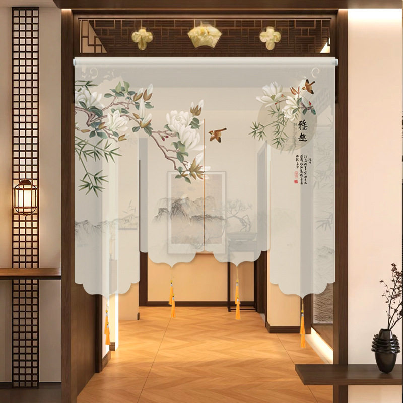 新中式半透纱幔门帘窗帘客厅茶室玄关屏风帘隔断帘子氛围感装饰帘