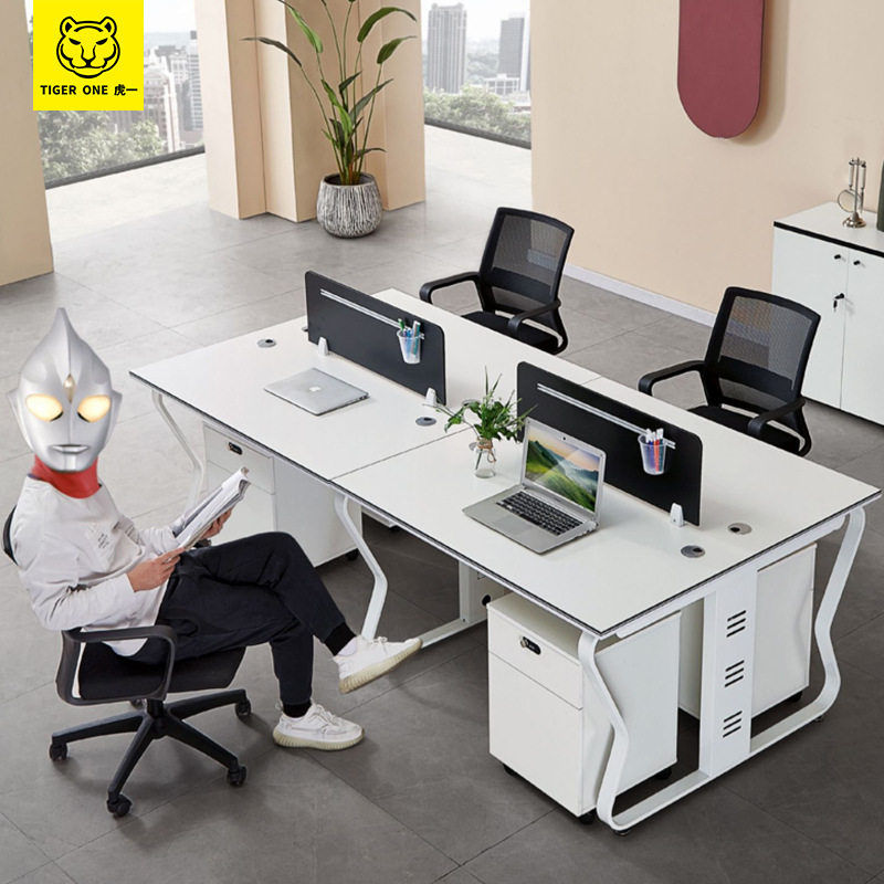 白色职员办公桌椅组合简约现代46人员工电脑屏风桌子办公室家具
