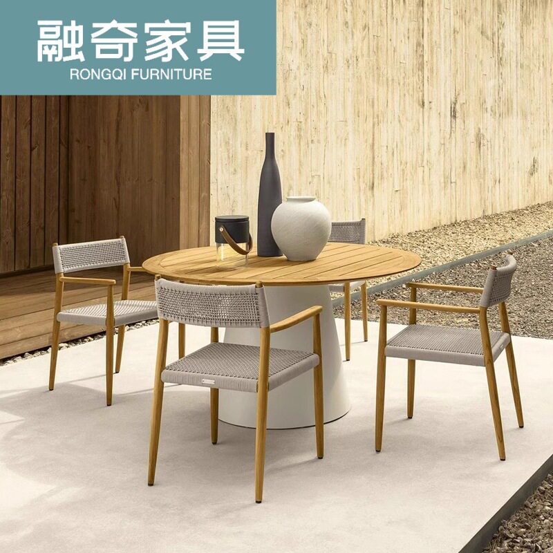 户外休闲柚木桌椅室外酒店庭院茶几组合别墅花园露台餐厅藤编家具