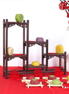 中式甜品台订婚博布置鸡翅木古架小点心摆台置物架收纳木茶HZI实