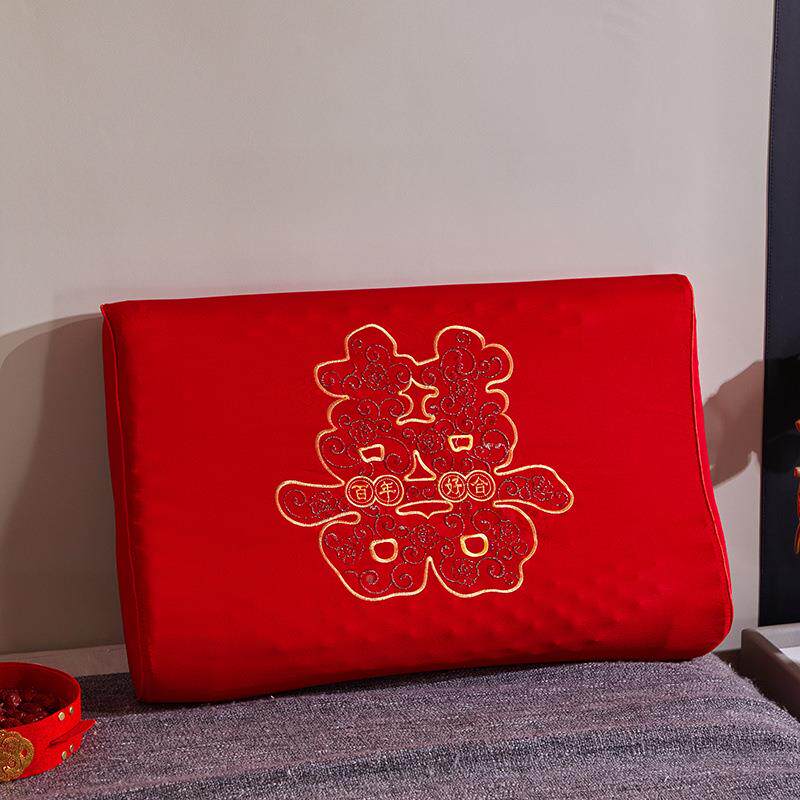 婚庆枕套一对60*装40红色套喜庆结头婚枕刺绣款枕套乳胶枕VUQ套全