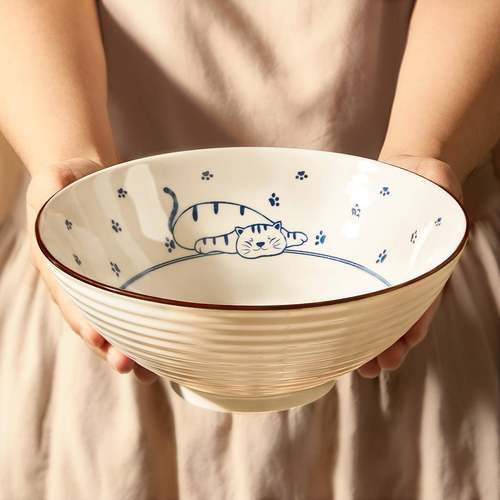 日式陶瓷拉面2家用025新款汤面碗复古斗笠面碗大号碗吃条面泡FS75