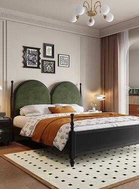 美复古巴黎黑色木床法式民实宿乡村SUH藤编中古风卧储物双人主大