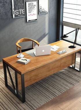 工业风主办管公桌老板桌子实木桌人简约现代办公室经理桌T144单电