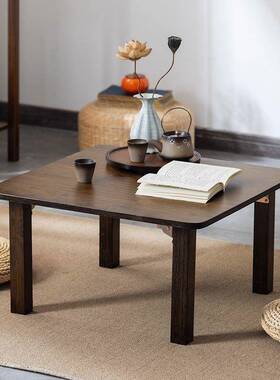 折叠桌实正木方矮桌楠竹榻榻米方形吃RRX饭桌小茶几炕上学炕习飘