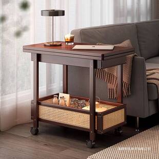 可移动边几客厅沙发边柜折叠茶几小桌子实木中古小推车床头置物架