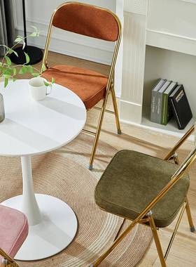 复拍古折椅子灯芯绒用加厚金叠属网红照椅靠985背餐椅摄影怀家旧