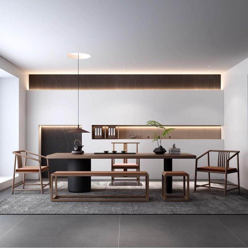 实木茶桌椅组合现代木简一原桌五椅茶台办无品牌/公室新约中式大